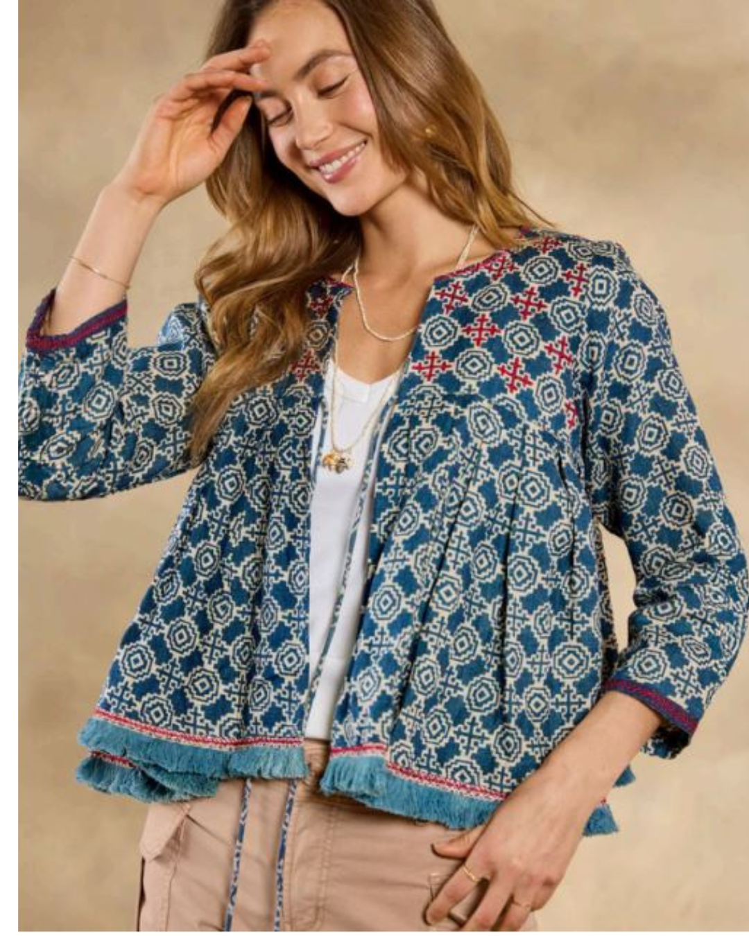 Junoon Jacket In Yuma Print with Embroidery