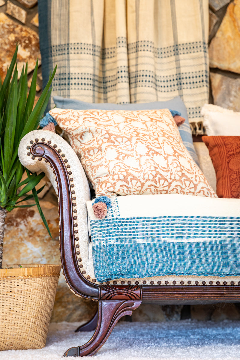 Sinhala Cornflower Blue/Clay Pillow Cover w/ Tassels
