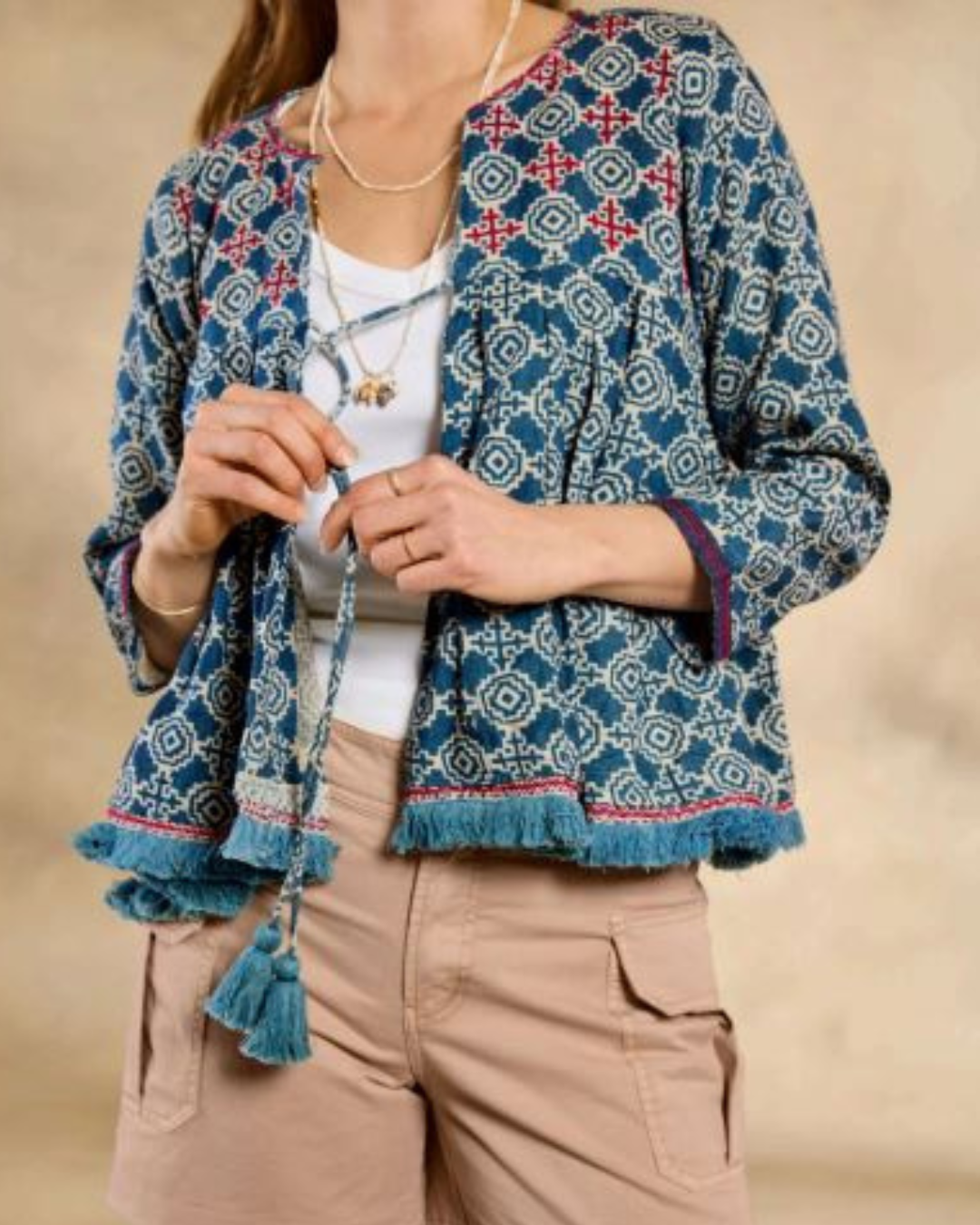 Junoon Jacket In Yuma Print with Embroidery