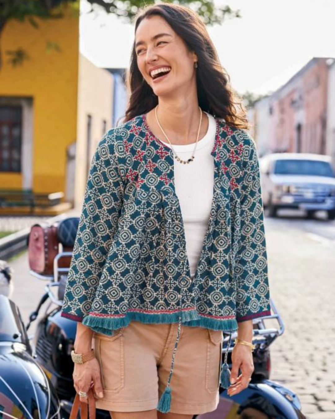 Junoon Jacket In Yuma Print with Embroidery