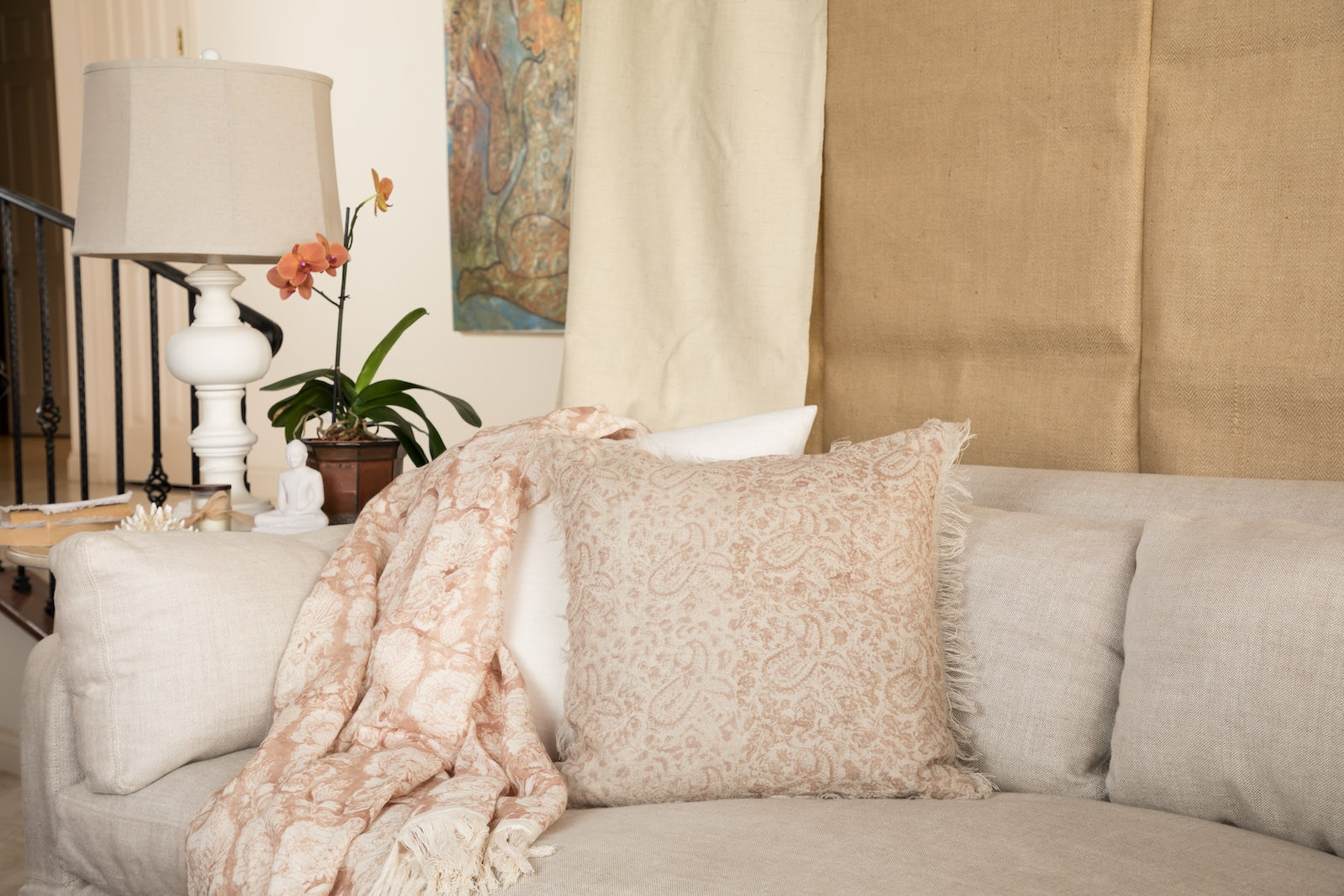 Cabbage Rose Clay Sheer Linen Throw
