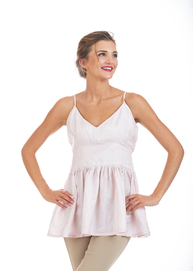 Camilla Silk Blush Pinstripe Top