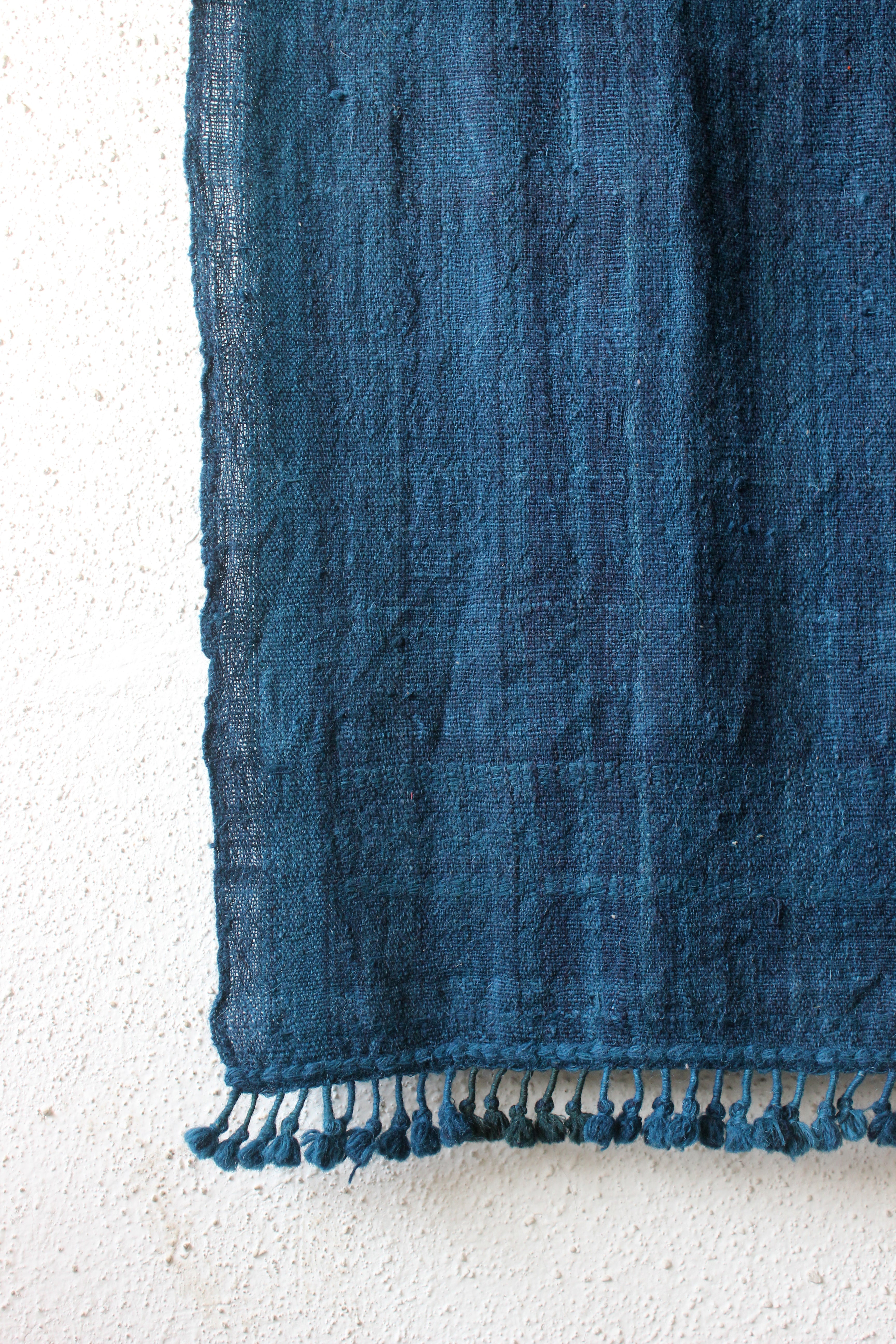 Kutch Indigo Throw With Pompoms