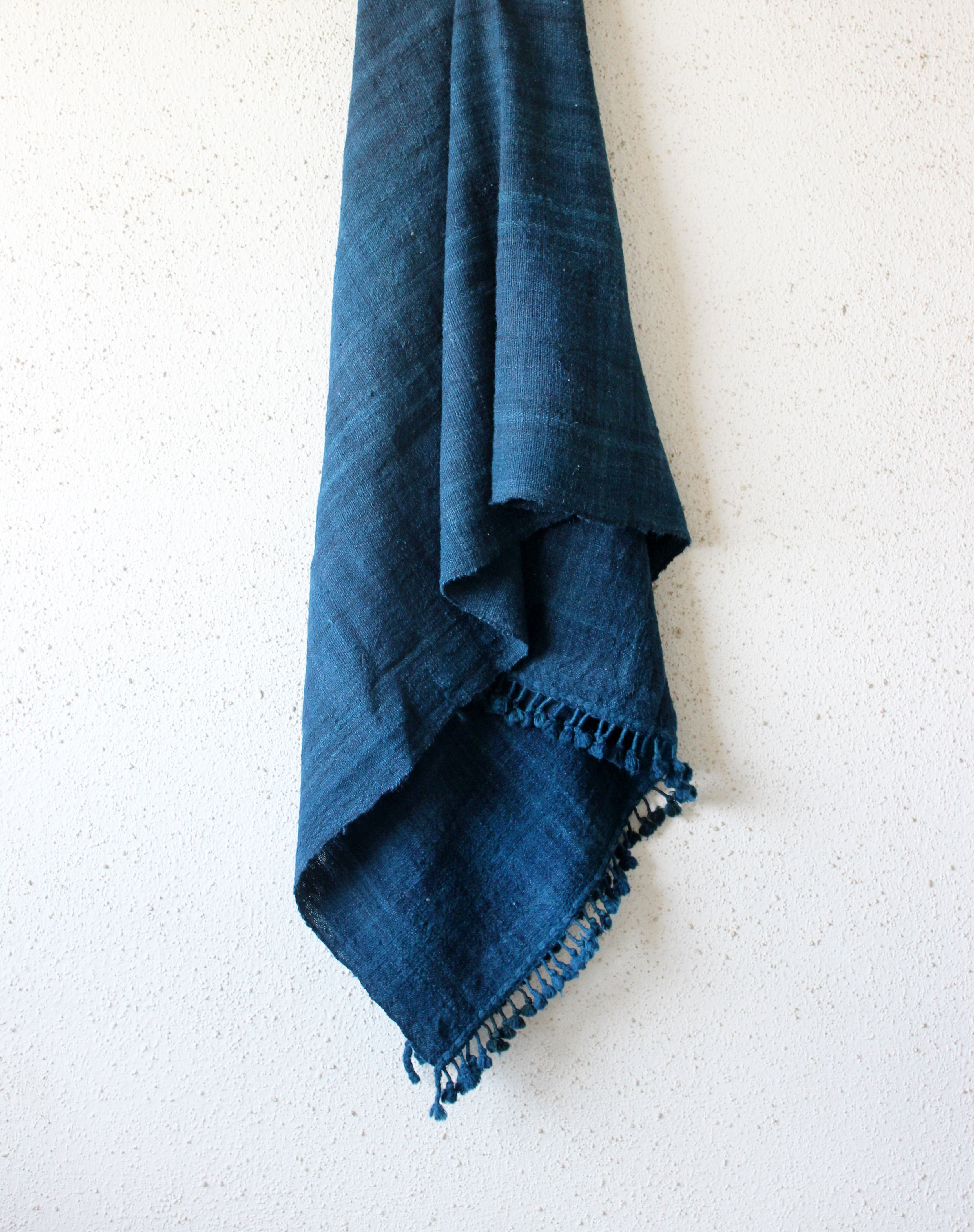 Kutch Indigo Throw With Pompoms