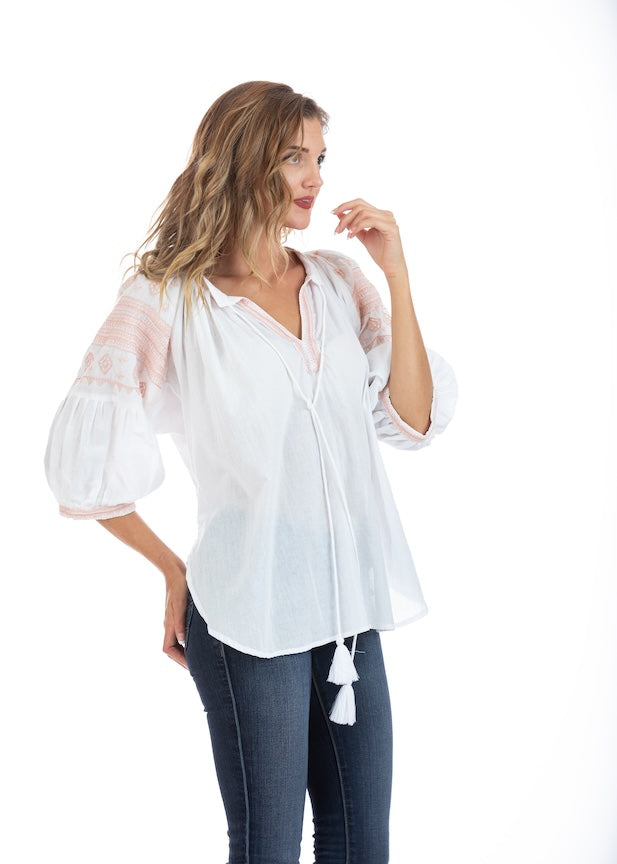 Salma Blush Embroidered Summer Blouse
