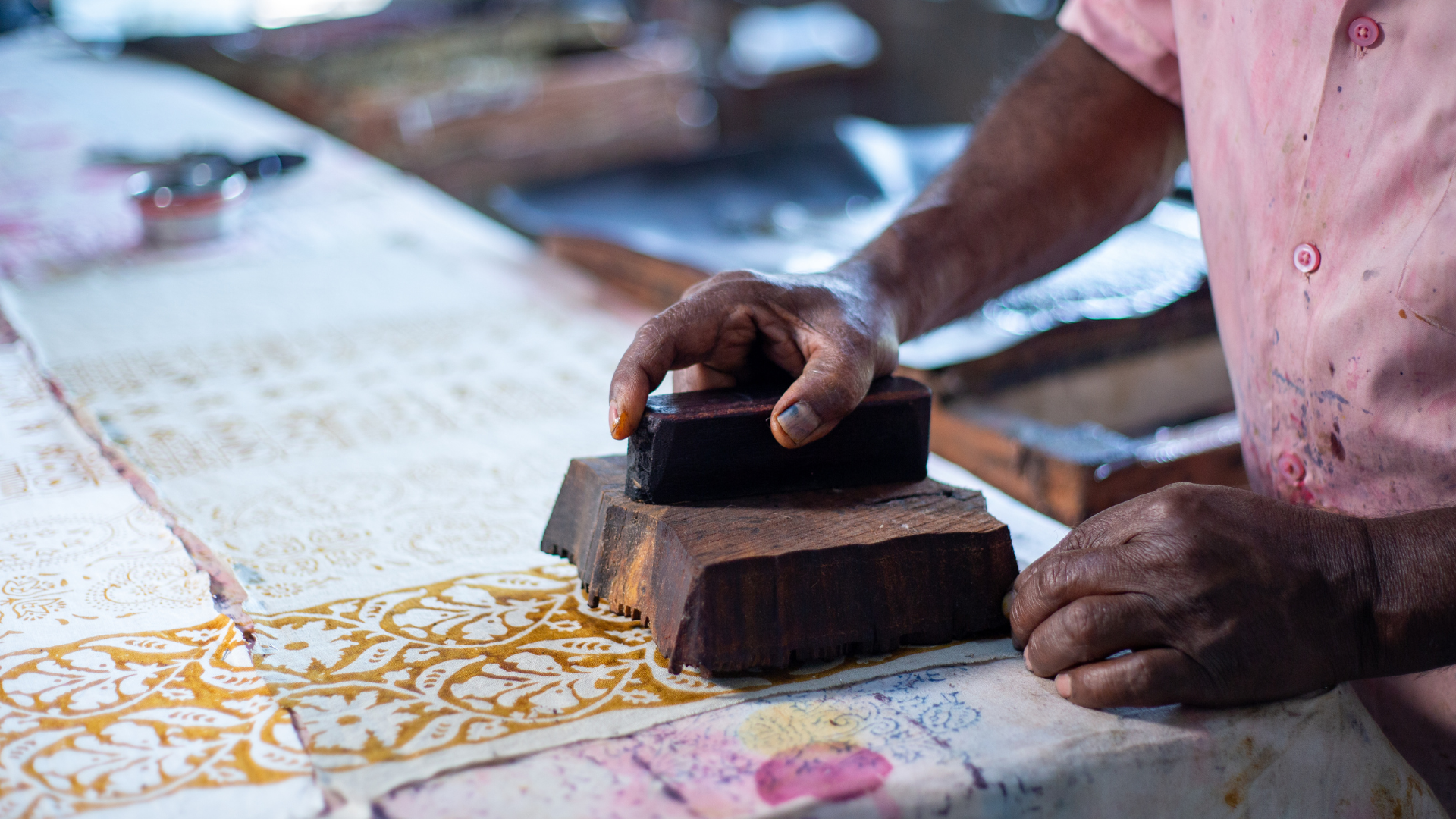 Hand block-printing by an artisan 