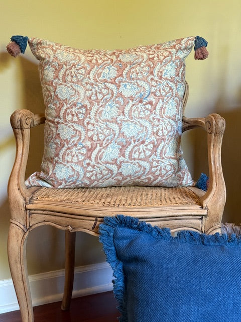 Sinhala Cornflower Blue/Clay Pillow Cover w/ Tassels