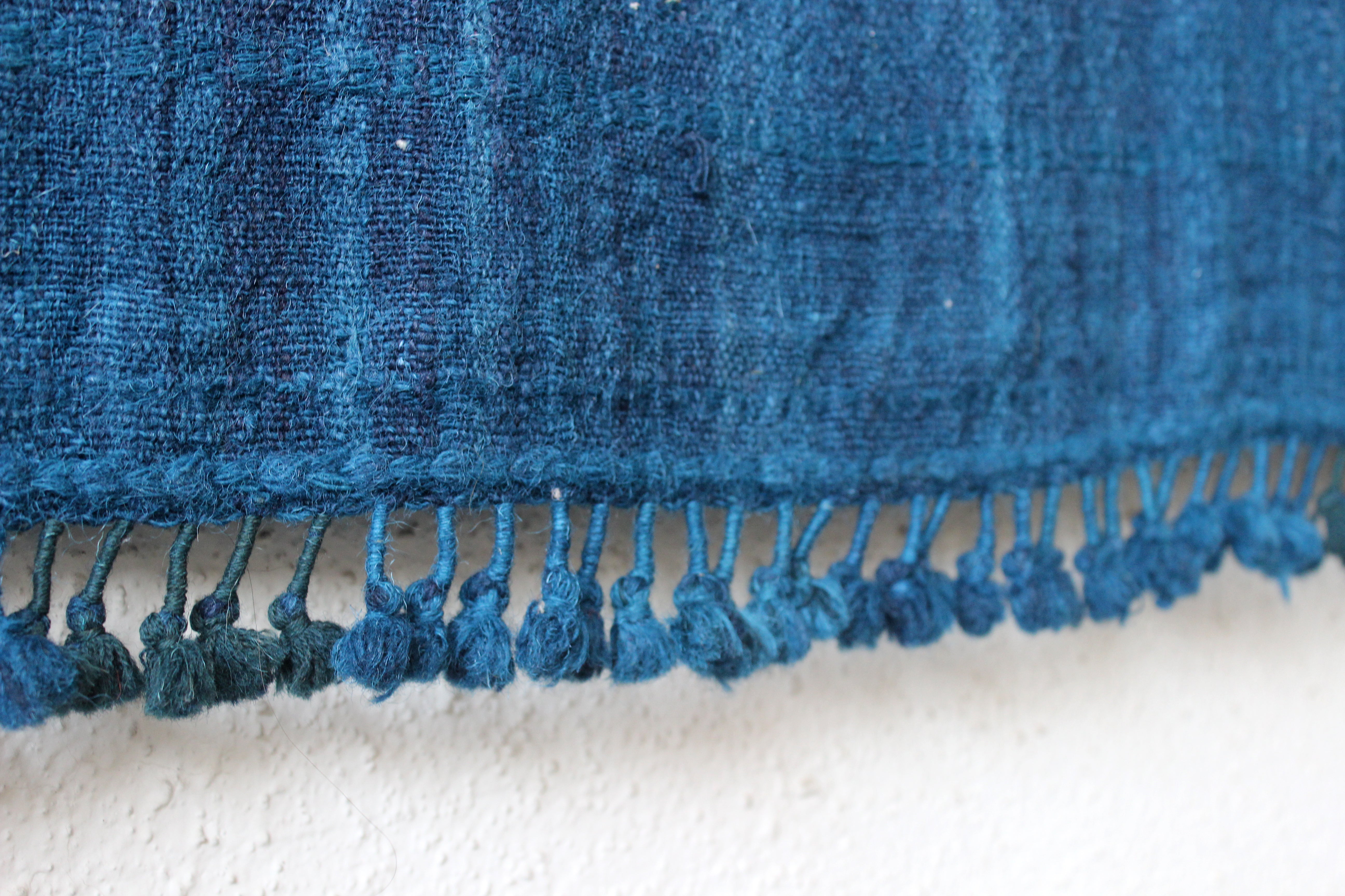 Kutch  Indigo Throw With Pompoms