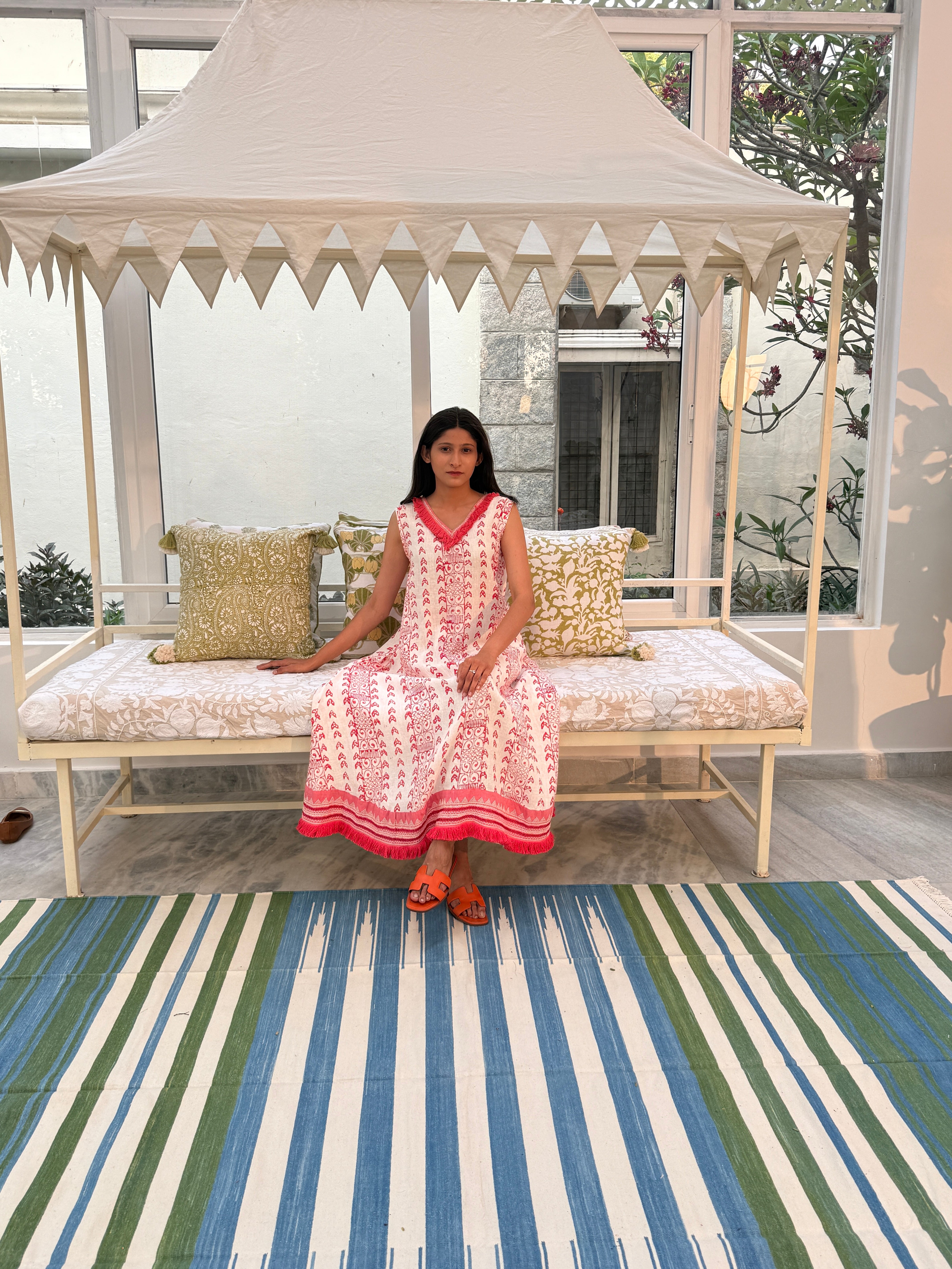 Haveli Blue Green Cotton Durrie