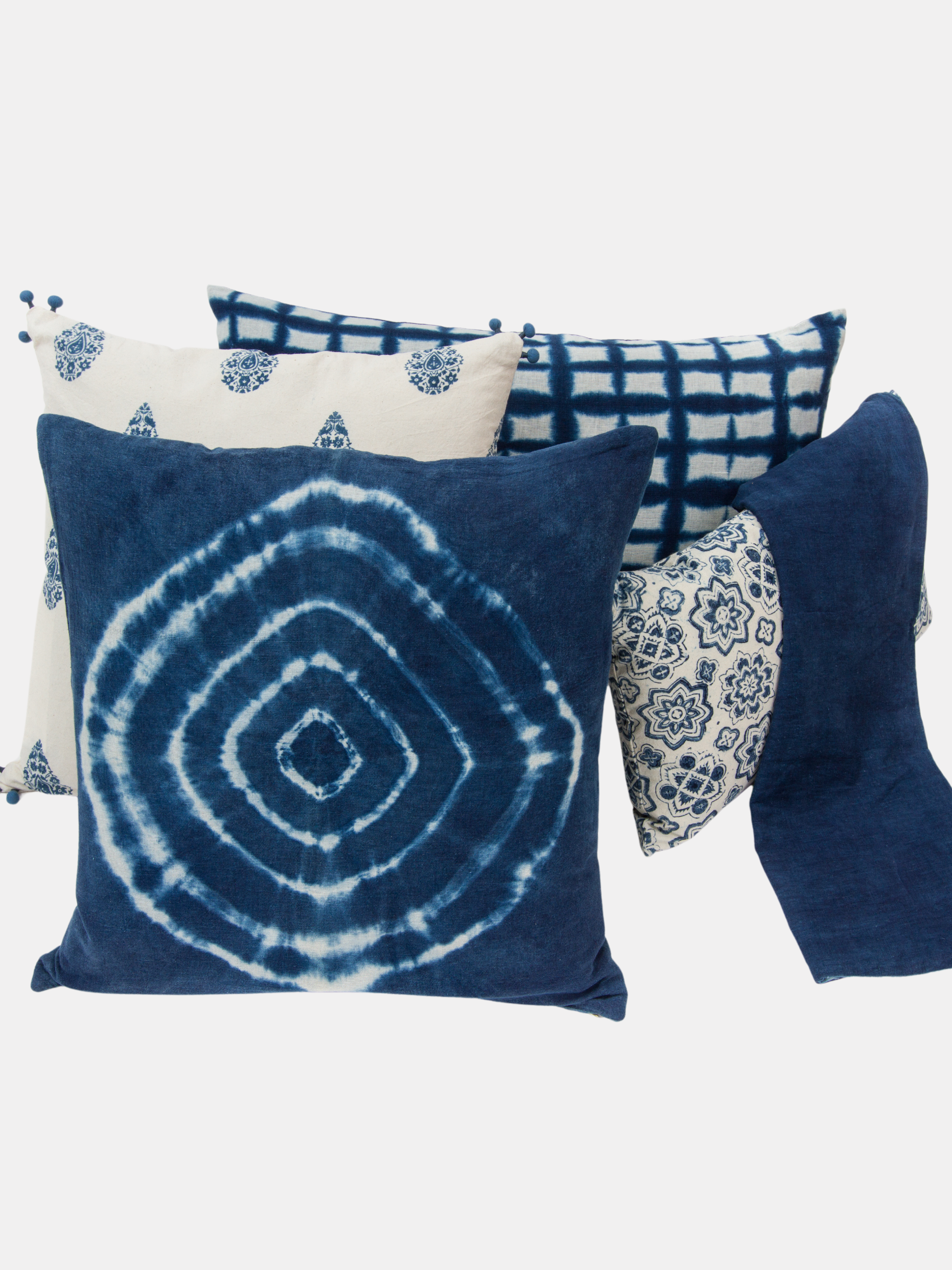 Indigo Blue Bullseye Tie Dye Decorative Pillow