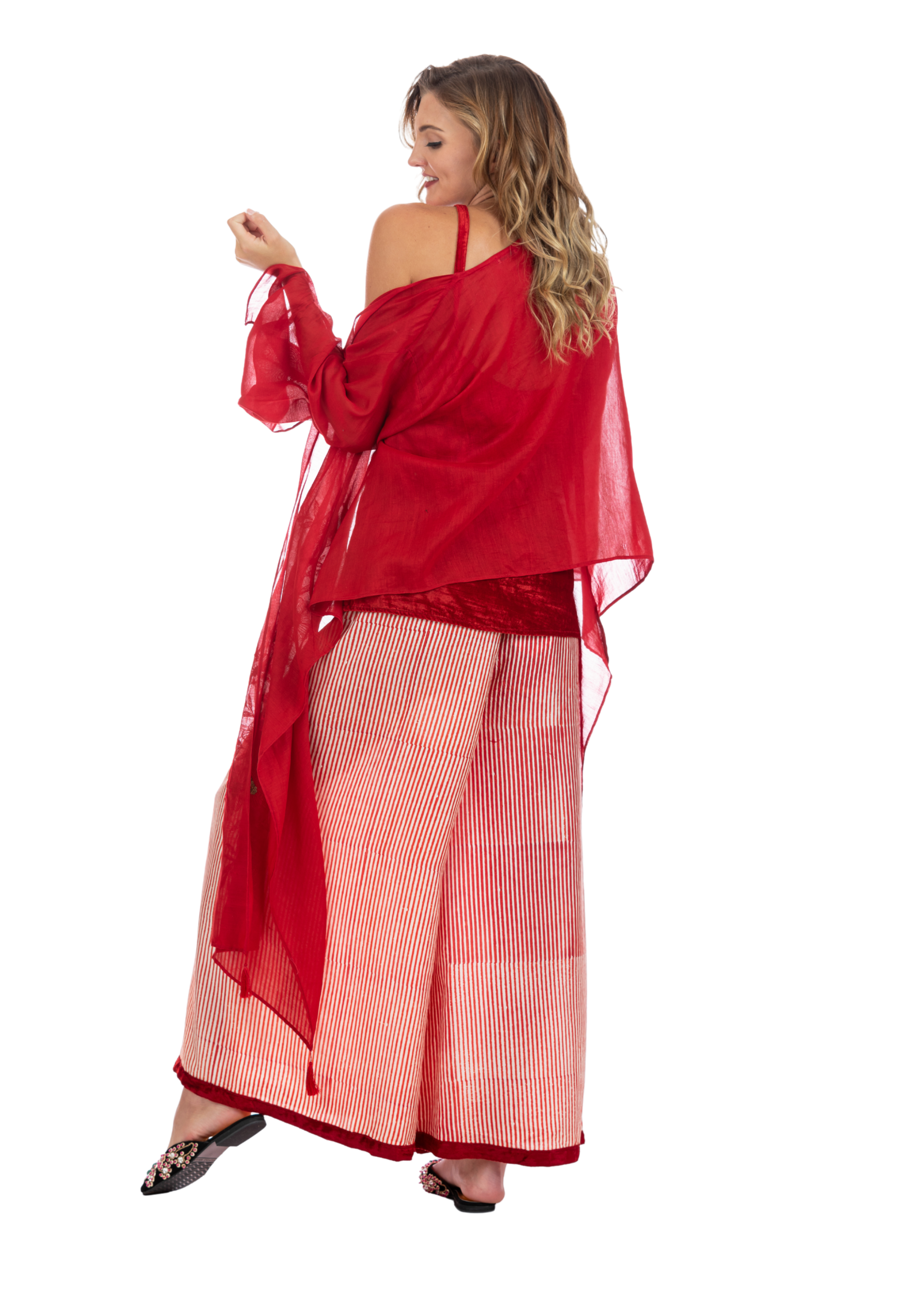 Sachi Silk Red Pinstripe Pants