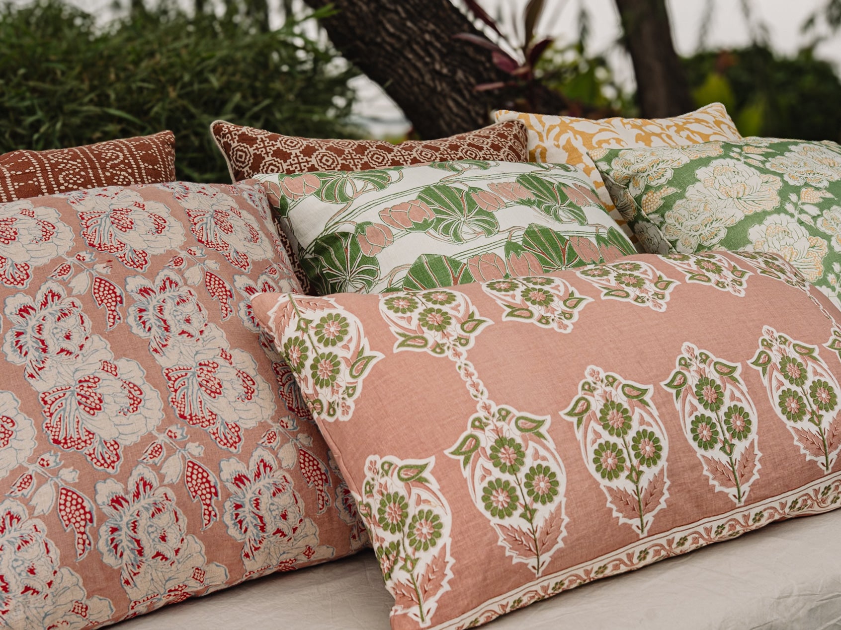 Cabbage Rose Pistachio and Rose Decorative Pillow
